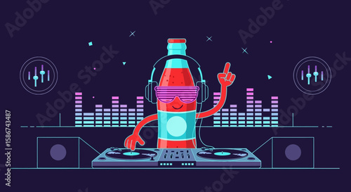 Animated Bottle Dj Mixing Music Electronic Sounds In Nightclub Atmosphere