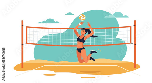 Dynamic Beach Volleyball Player Preparing To Spike Ball During Tournament