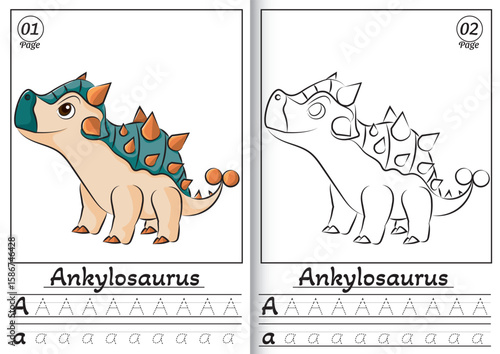 Ankylosaurus Alphabet ABC Coloring Page A. Tracing all letters of English alphabet
