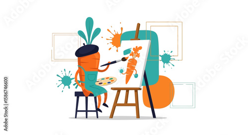Artistic Carrot Paints A Self Portrait In Colorful Modern Studio Style