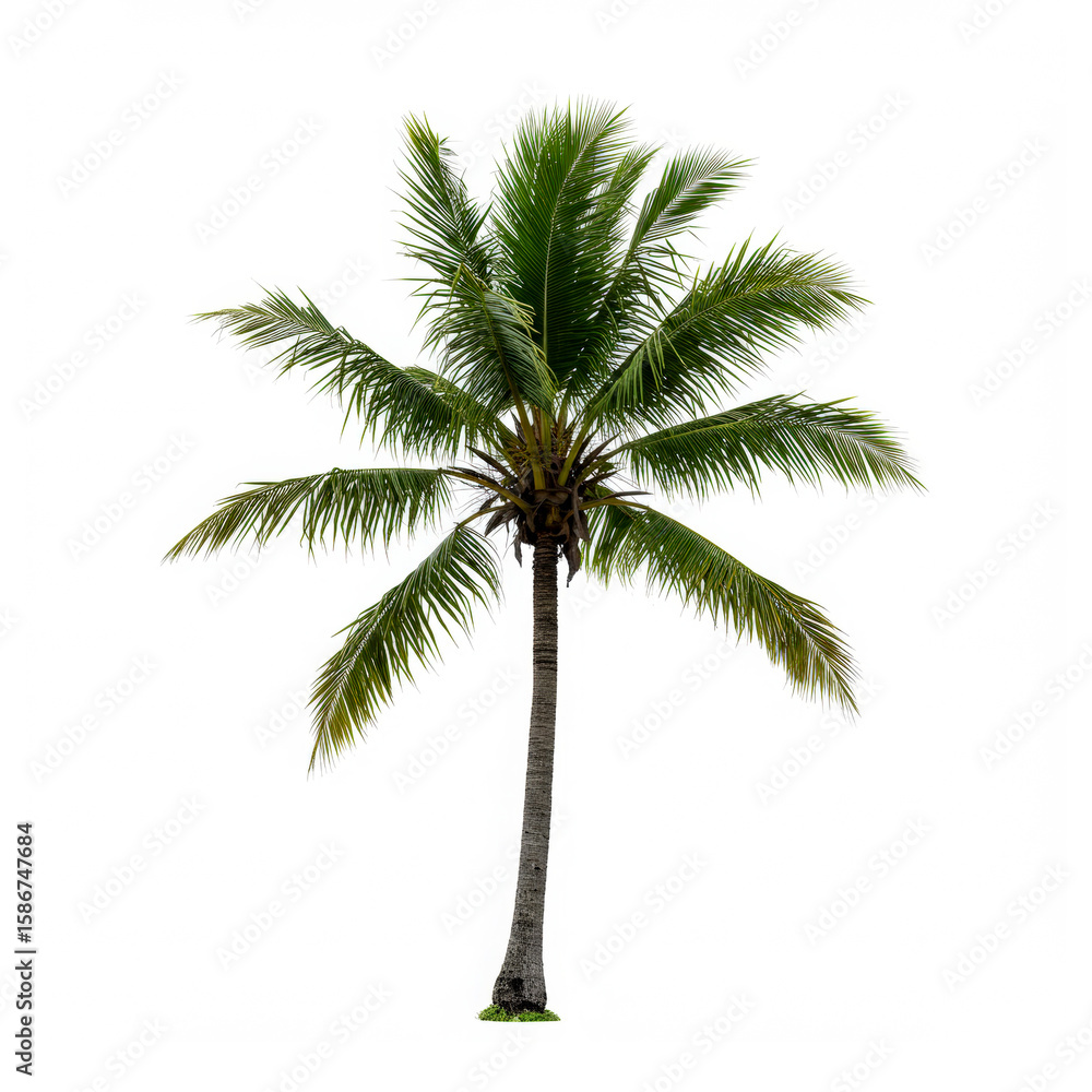 Obraz premium Coconut palm tree with strong wind isolated on white background