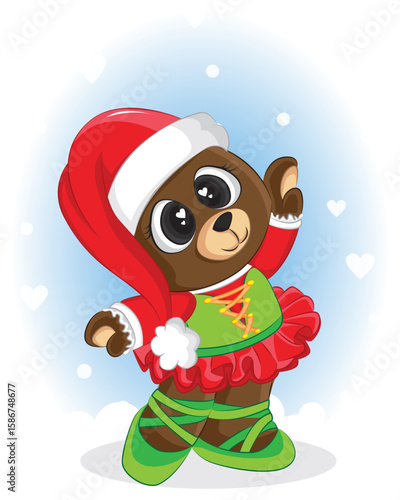 brown bear with christmas costume. Graphic element for christmas day, children book, album, scrapbook, postcard.