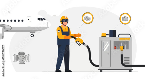 Aviation Refueling Operation Illustration with a Ground Crew Member at Work