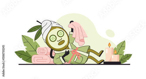 Avocado Character Relaxing With Cucumber Eye Mask In Spa Treatment