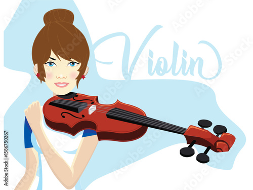 girl Playing Violin tutorial, Talented Young Violinist Character Playing Acoustic Musical Instrument, Concert of Classical Music Vector Illustration