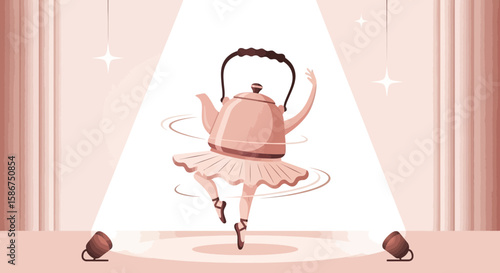 Elegant Tea Time Ballerina Charming Teapot Dance Performance On Stage