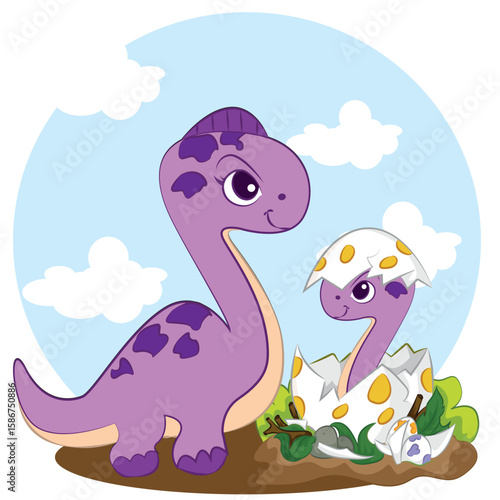 A large brachiosaurus dinosaur with baby brachiosaurus