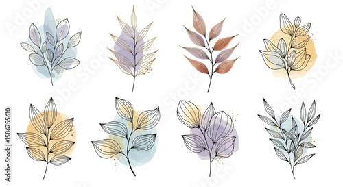 Vibrant Botanical Array An Illustrated Garden of Tropical Leaves and Flora on Light Green Background