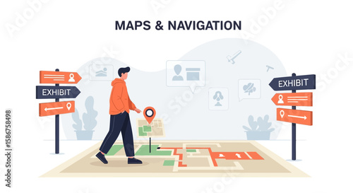 Exhibition Guidance Using Directional Signs And Detailed Map Orientation For Visitors