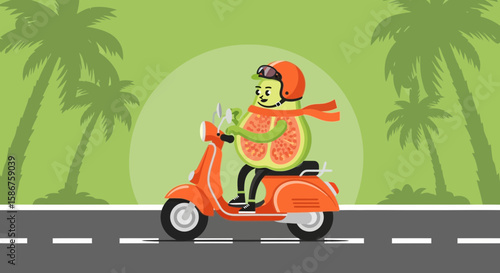 Guava's Joyride: Tropical Fruit Cruising on a Scooter Adventure Illustration
