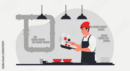 Expert Chef Preparing Delightful Meal In Commercial Kitchen For Restaurant