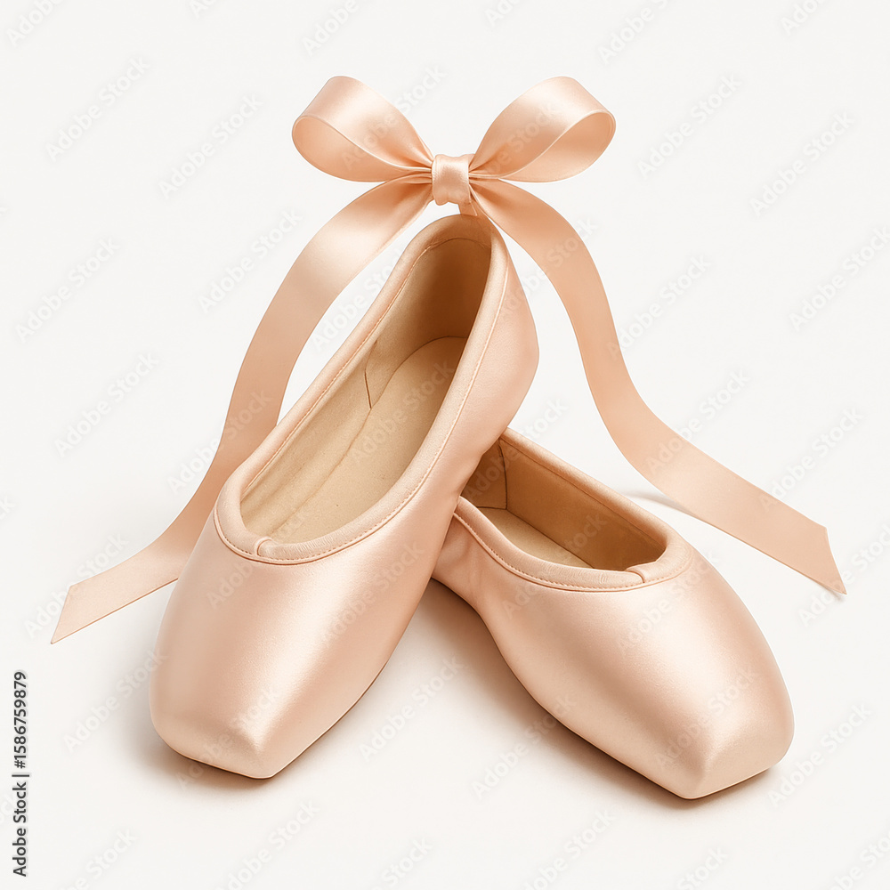 Obraz premium Pair of ballet shoes with tied ribbons isolated on white — elegant dance footwear cutout for performance and artistic design