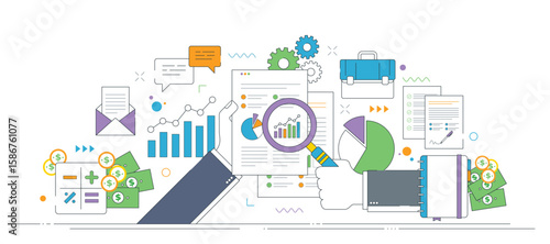 Financial strategy and growth analysis in business illustration.