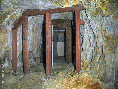 Inside mine steel supports and room.