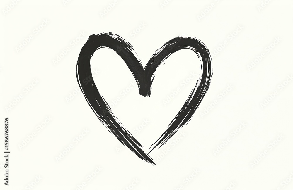 Bold black brushstroke heart symbol conveys passionate affection. Simple, hand-drawn illustration uses dynamic lines, contrast against white backdrop, representing universal love, emotional Bold black brushstroke heart symbol conveys passionate affection. Simple, hand-drawn illustration uses dynamic lines, contrast against white backdrop, representing universal love, emotional
