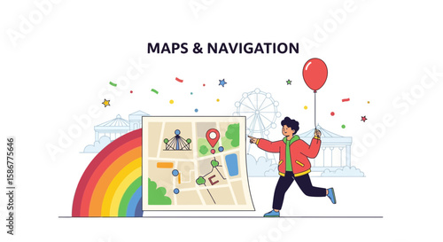 Planning Adventure With Map And Balloon In A Colorful Fairground Location