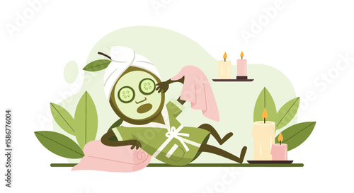 Relaxing Spa Day With Cucumber Mask And Candles At Home Aesthetics
