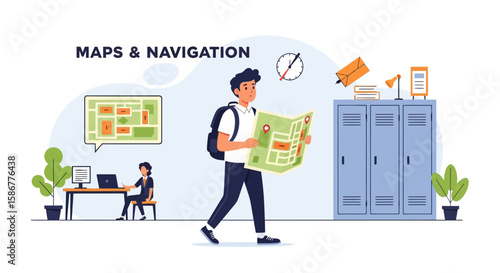 Student Navigating Campus With Folded Map For Orientation Day Or First Day School