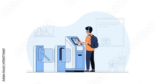 Student Passes Through Automated Gate By Scanning Card With Smart Technology