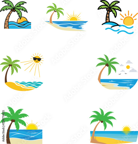 Summer beach wave clipart bundle. set of tropical beach elements. summer vector design
