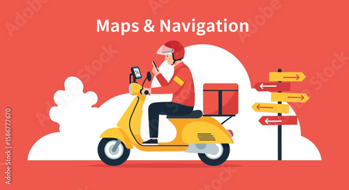 Reliable Delivery Service With Scooter And Digital Navigation Illustration