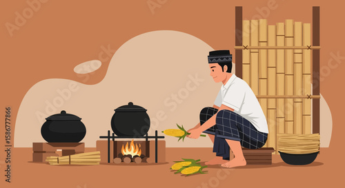 Preparation For Traditional Dishes By A Man In A Native Setting