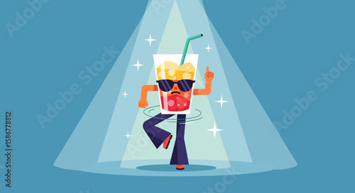 Retro Beverage Character Dancing Under The Spotlight Illustration Background