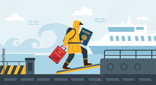 Preparing For Oceanic Trip Traveler Boarding Cruise Ship With Passport In Hand