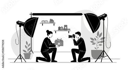 Product Photography Session Depicts Teamwork In Professional Studio Environment