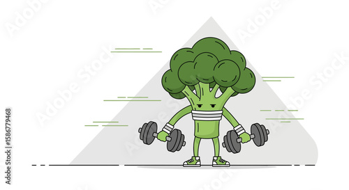 Healthy Broccoli Character Lifting Dumbbells For Workout Illustration Concept