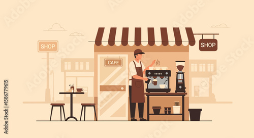 Professional Barista Preparing Aromatic Coffee In A Cozy Coffee Shop Illustration