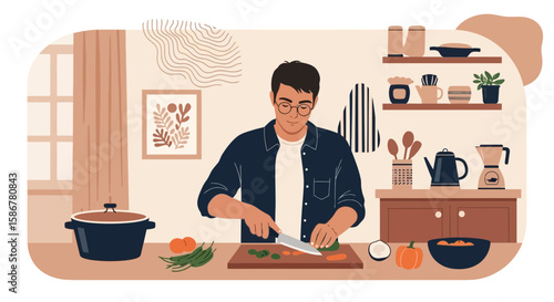 Man Preparing Healthy Homemade Meal In Kitchen For A Balanced Lifestyle