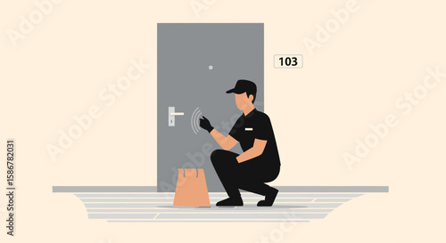 Safe Contactless Food Delivery Courier Service at Doorstep Concept Illustration