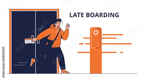 Man Running Late for Boarding His Flight at Airport Terminal Gate