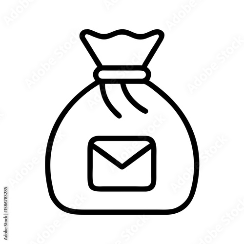 Postal bag with mail icon in simple line art style  