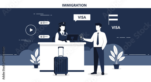 Immigration Control Shows Travel Document For Visa Application Procedure Process