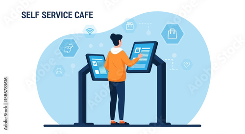 Self Service Kiosk For Cafe Ordering With Digital Menu Interface