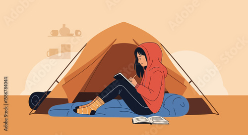 Serene Camping Trip Woman Journaling Inside Tent Peaceful Nature Escape