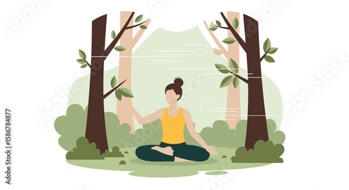 Serene Woman Practicing Meditation In Forest Surrounded By Nature And Calming Environment