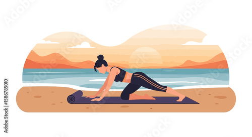 Peaceful Morning Beach Yoga Session For Body And Mind Relaxation Illustration