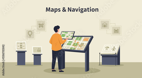 Interactive Map Exploring At A Modern Museum Guiding Visitors Through Exhibits