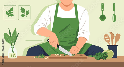 Person Preparing Fresh Herbs In Kitchen For Culinary Creation With Healthy Ingredients