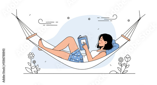 Relaxing In Hammock Reading Book On A Sunny Day Peaceful Moment