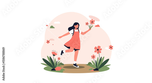 Joyful Stroll In Flower Garden Expressing Lightheartedness And Enjoyment Of Nature