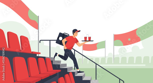 Stadium Vendor Running Up Stairs Delivering Drinks To Spectators Illustration