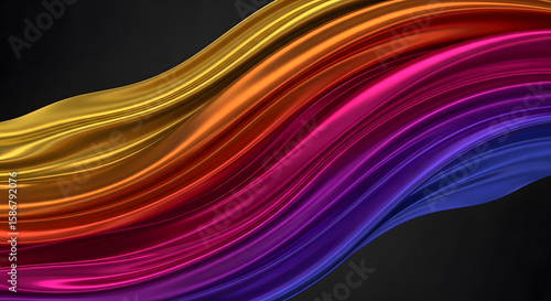 Abstract colorful flowing wave with glowing particles, dynamic modern design background.