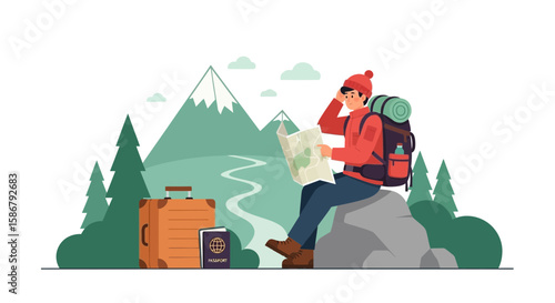 Lost In The Wilderness Explorer Navigating Adventure With A Travel Suitcase