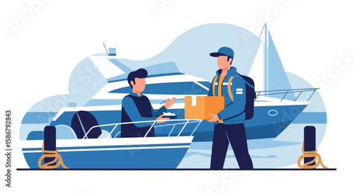 Modern Logistics Delivery To Yacht Concept Illustration For Online Shopping Business