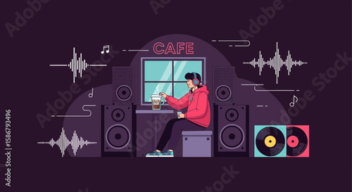 Lounge Vibe Listening To Music In A Retro Cafe With Old Records