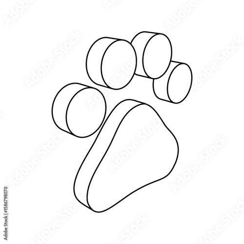 The outline of a large pet symbol is made with black lines. 3D view of the object in perspective. Vector illustration on white background